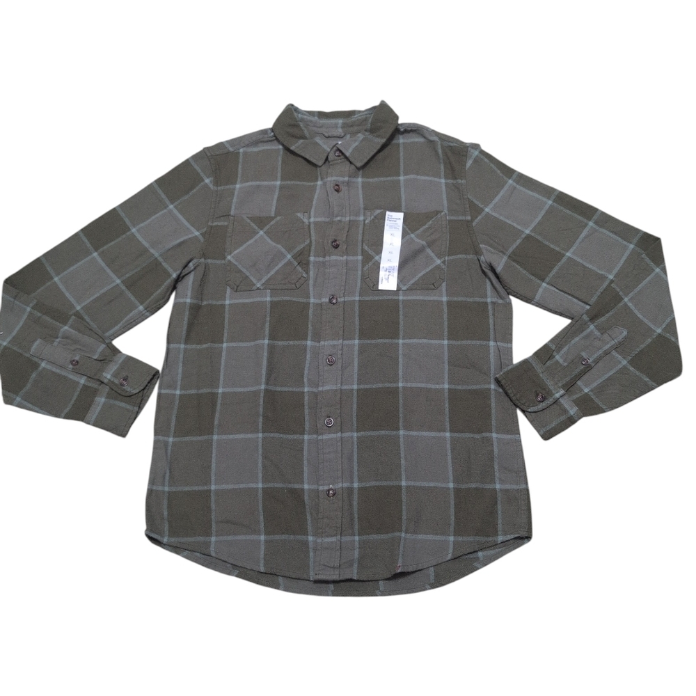 Sonoma Olive Green Super soft Flannel Button Down Top Casual Women's XL New